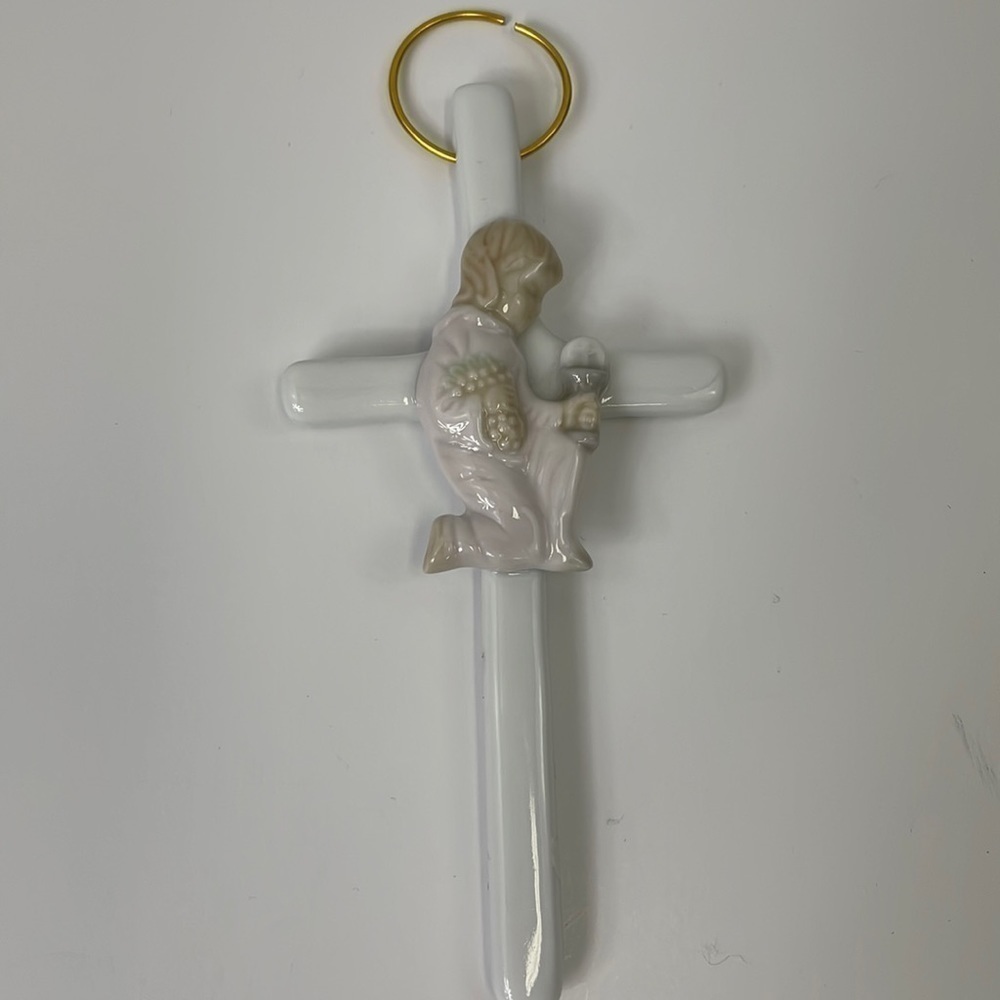 FIRST COMMUNION CROSS GIRL WITH PINK DRESS BY ROMAN PORCELAIN